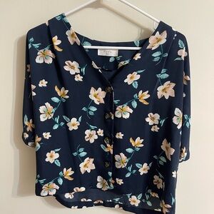 Floral Navy Button-Up Blouse Women's Size Small